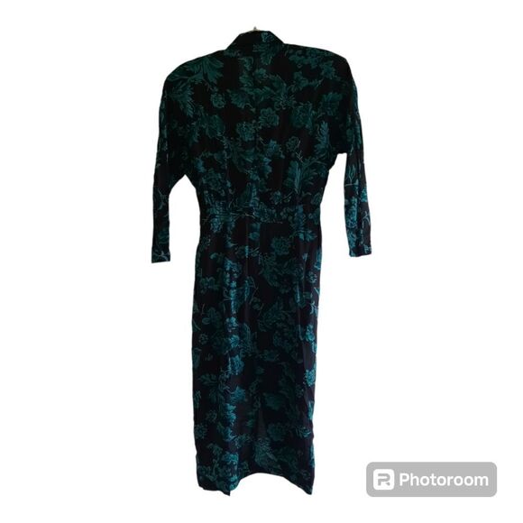 80s Ann Tjan Kenar 2 Floral Faux Wrap Vintage Secretarys Dress - Picture 4 of 5
